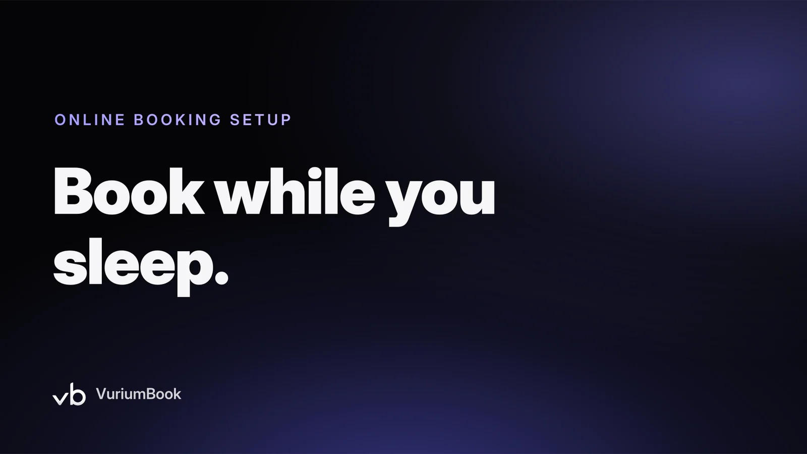 Bold white headline on dark background with violet accent promoting barbershop online booking