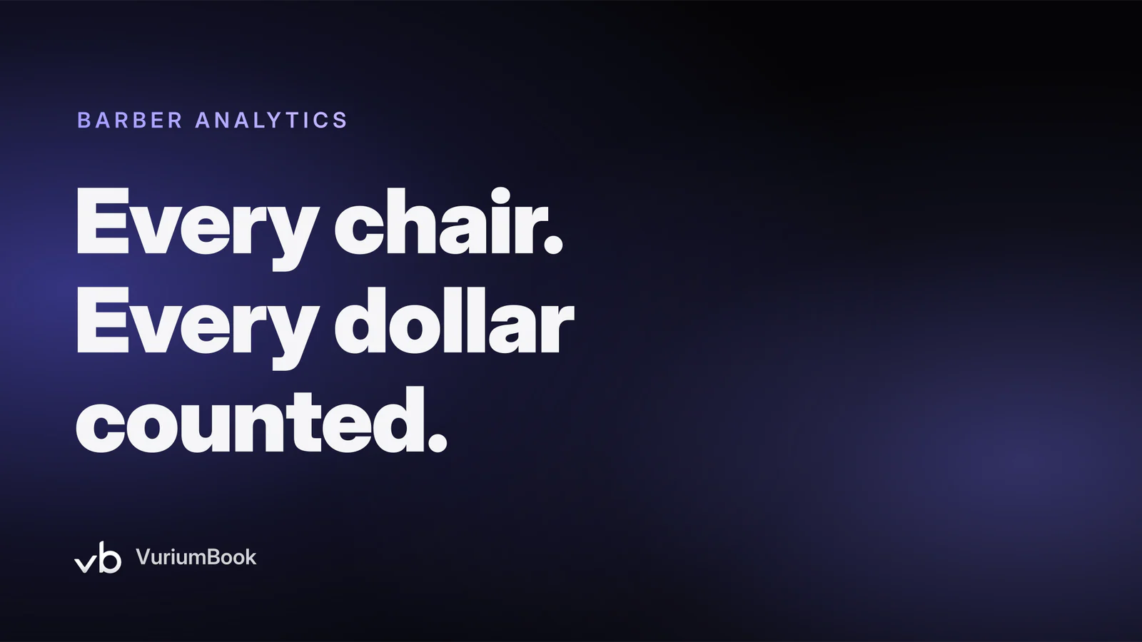 Bold white headline on dark background with violet accent highlighting barber productivity analytics