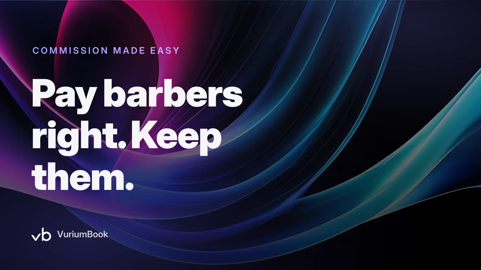 Bold violet headline on dark background about barbershop commission pay structures.