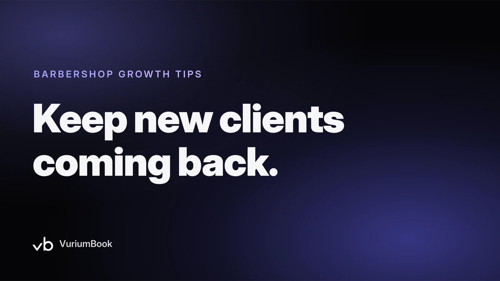Bold white headline on dark background with violet accent line beside barbershop scheduling graphic