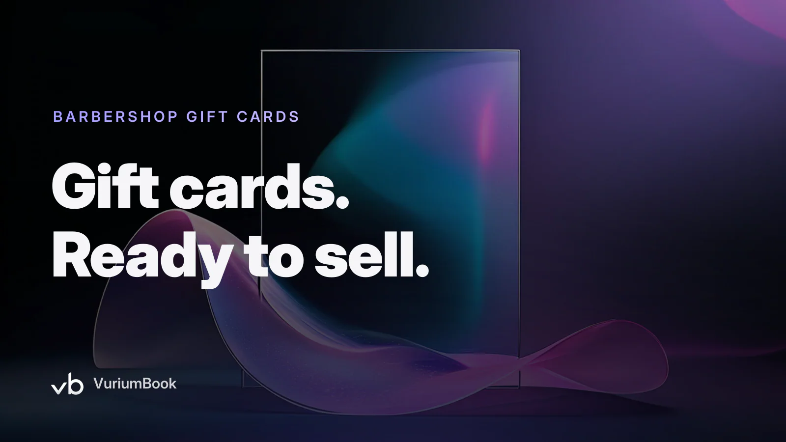 Bold white headline on dark background with violet accent lines and gift card icon