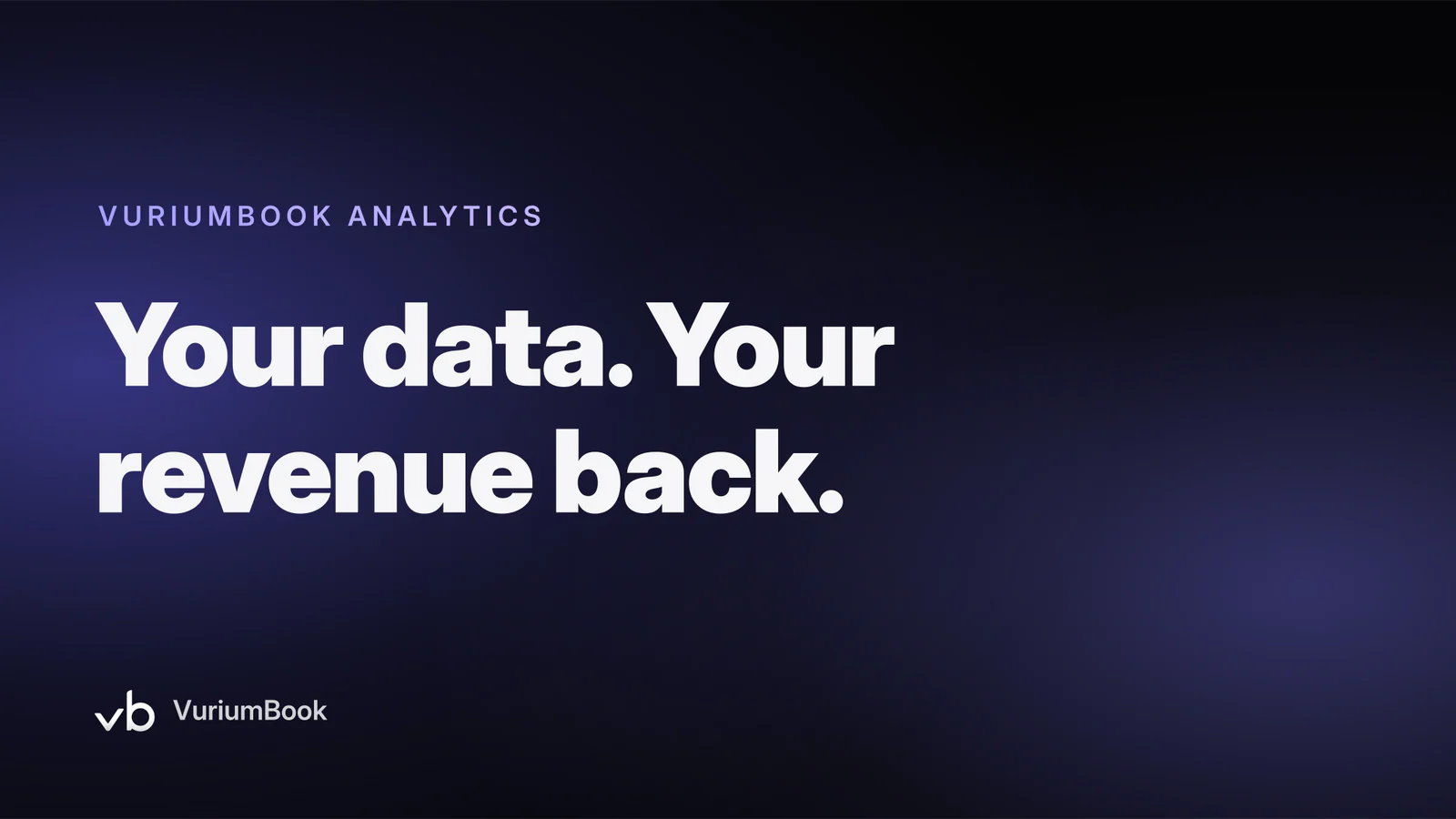 Bold white headline on dark background with violet accent highlighting revenue analytics topic