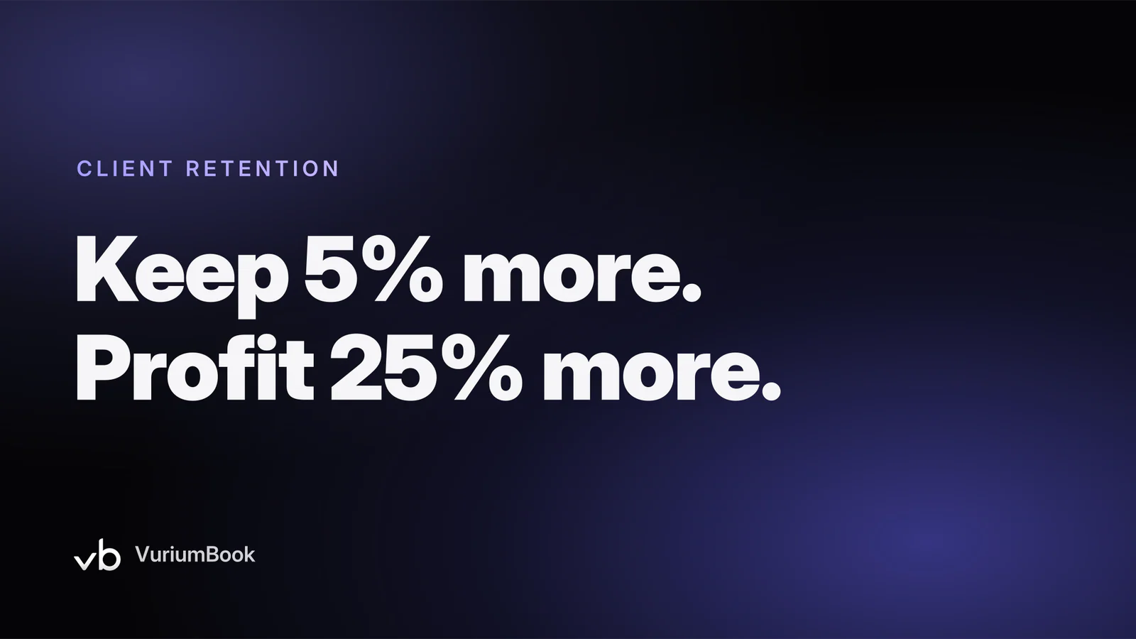 Bold violet headline on dark background promoting barbershop client retention analytics